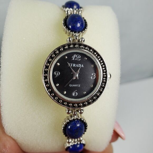 Woman\'s Stainless Steel Water Resistant Watch With Lapis Lazuli Stone 7 1/2 inch main image 4